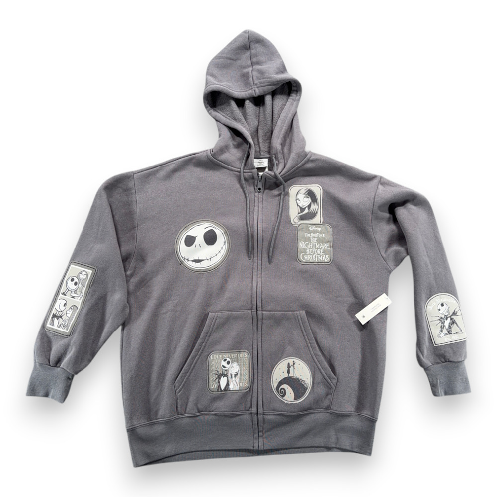 Disney Nightmare Before Christmas Sweater Womens LARGE Gray Hoodie Jack Sally